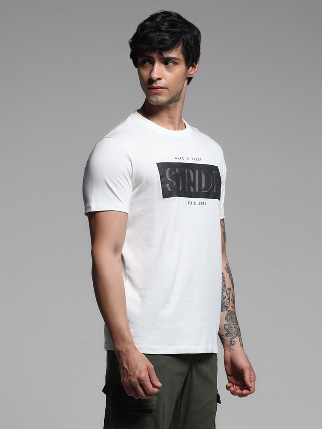 White Text Print Cotton T-shirt