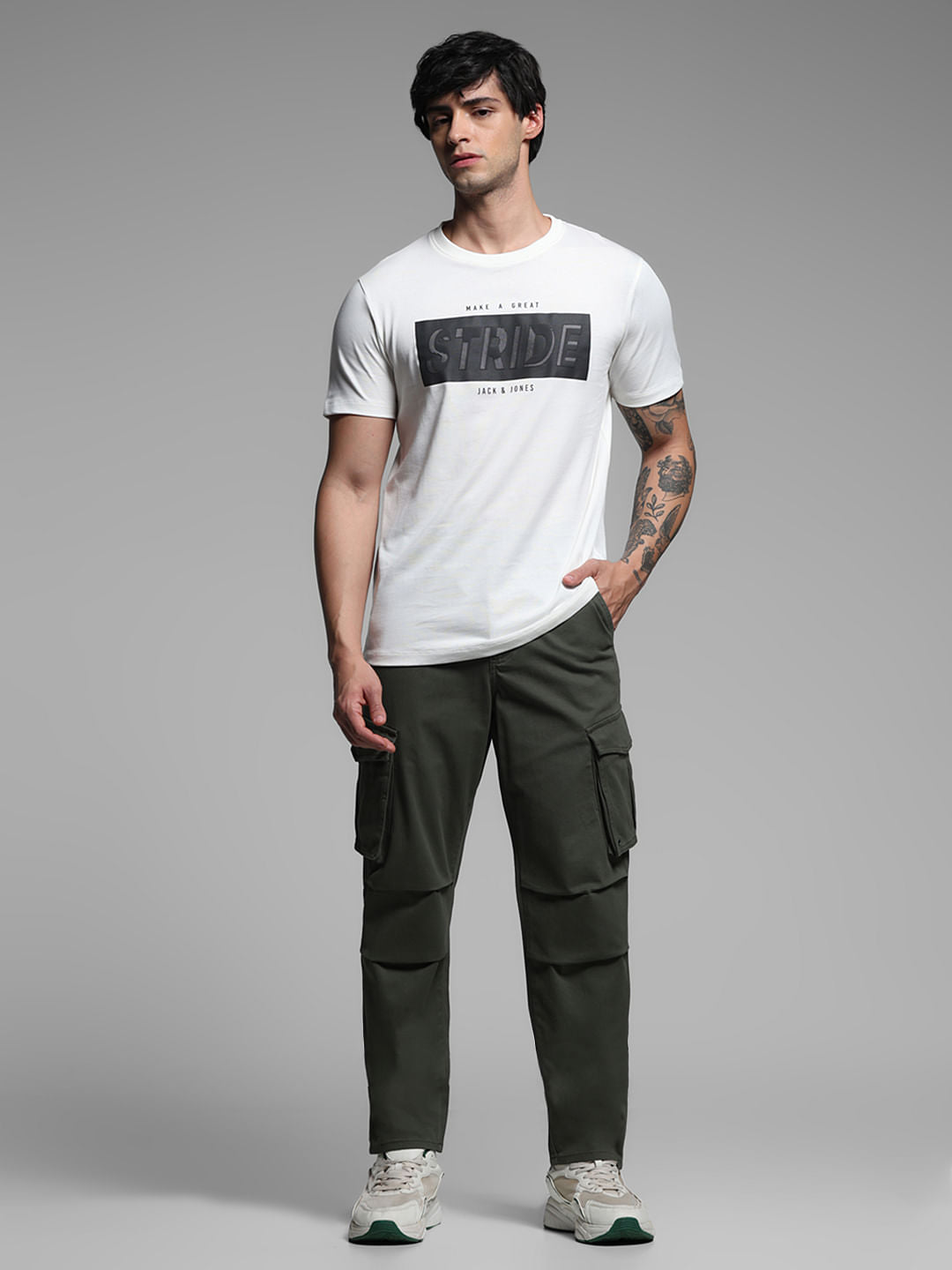 White Text Print Cotton T-shirt