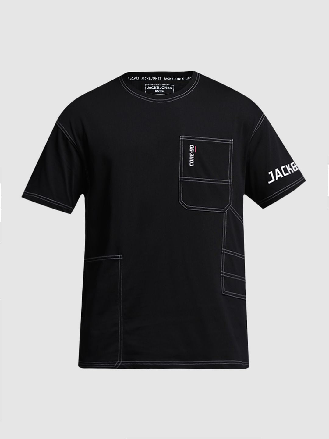 Black Drop Shoulder Contrast Stitch T-shirt