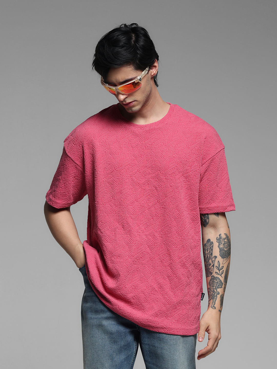 Pink Jacquard Oversized T-shirt