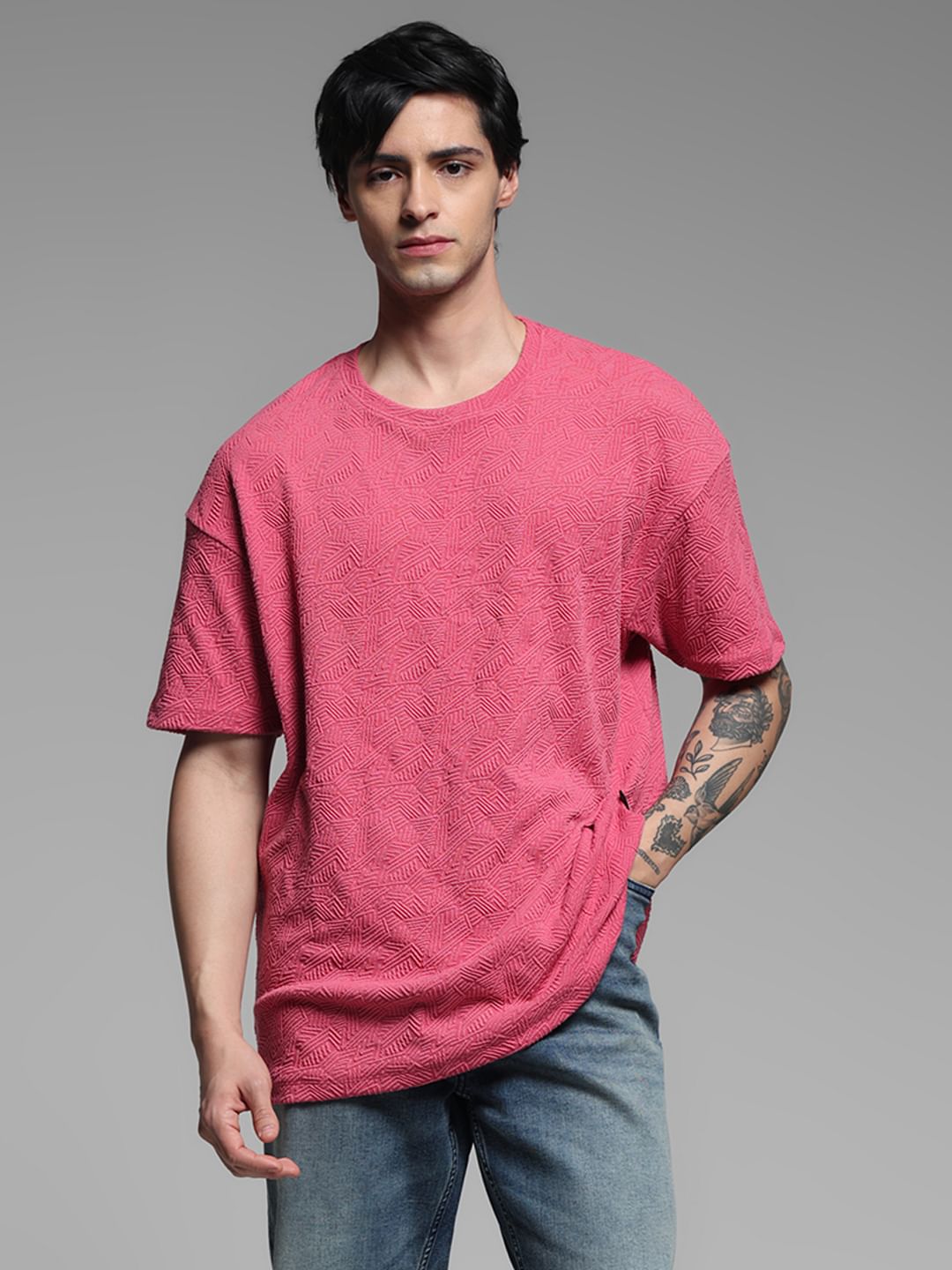 Pink Jacquard Oversized T-shirt