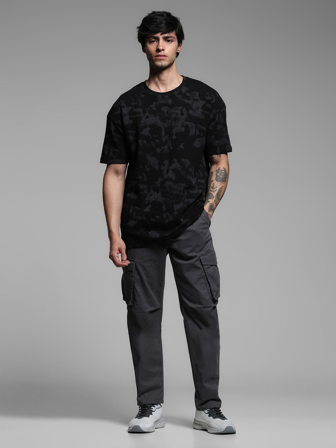 Black Boxy Fit Crew Neck T-shirt