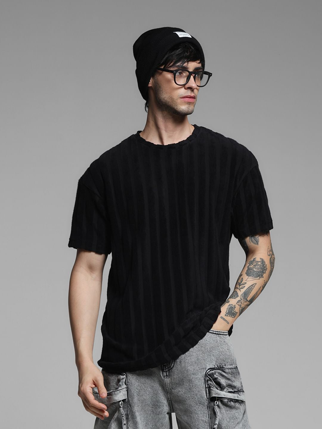Black Striped Crew Neck T-shirt