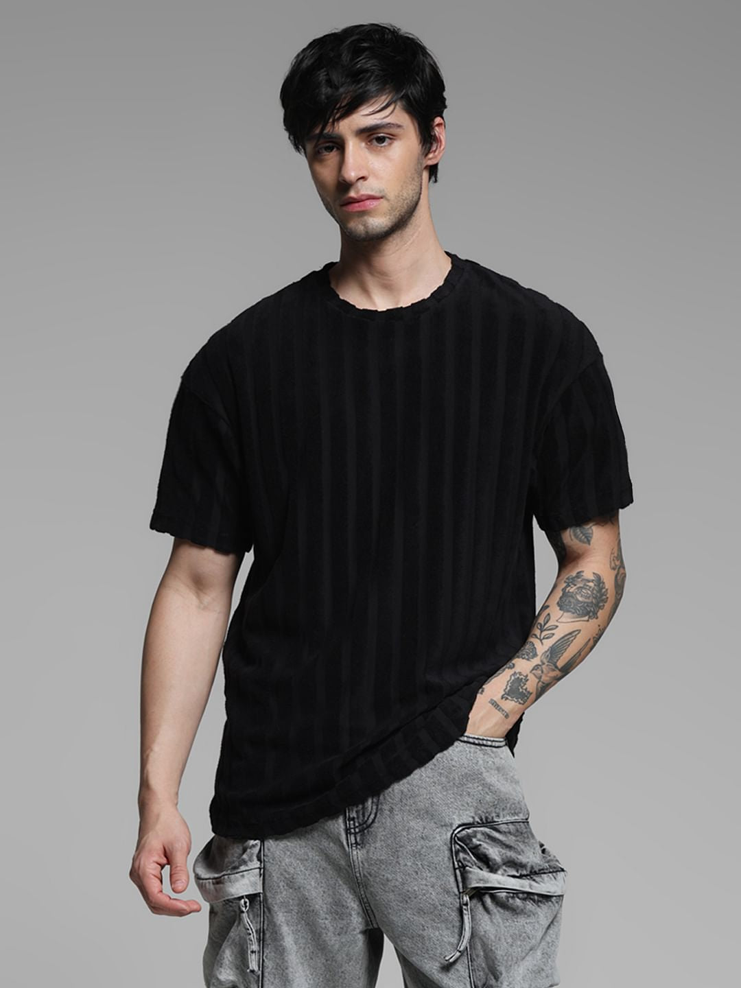 Black Striped Crew Neck T-shirt