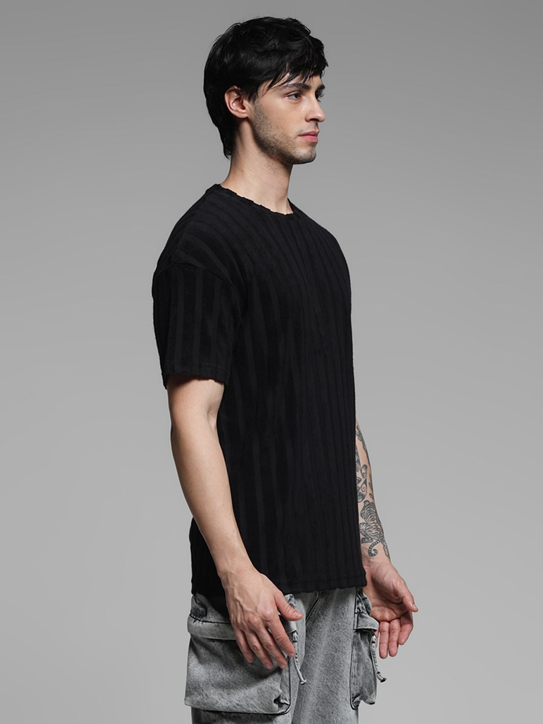 Black Striped Crew Neck T-shirt