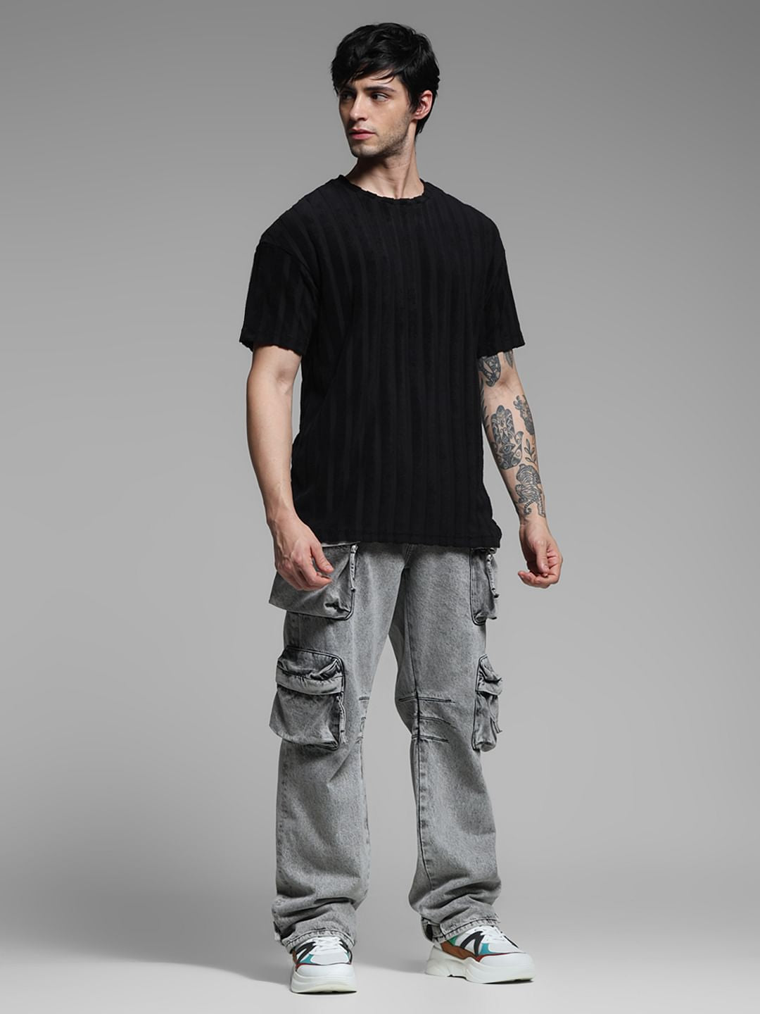 Black Striped Crew Neck T-shirt