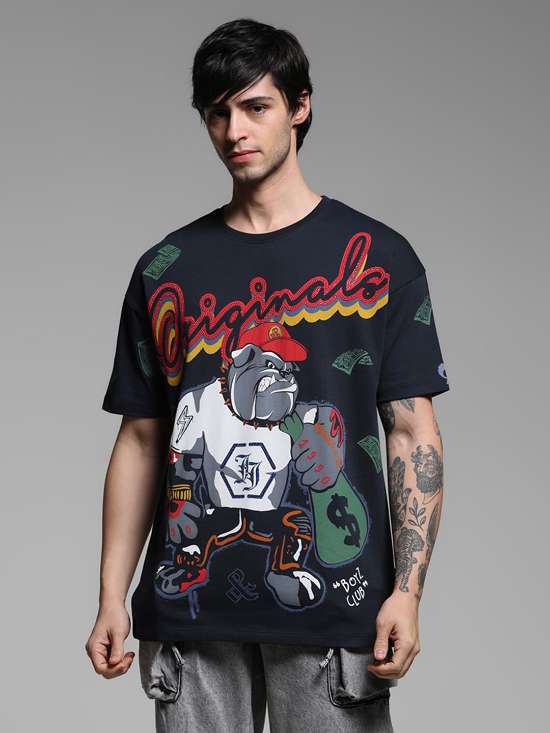 Blue Graphic Print Oversized T-shirt