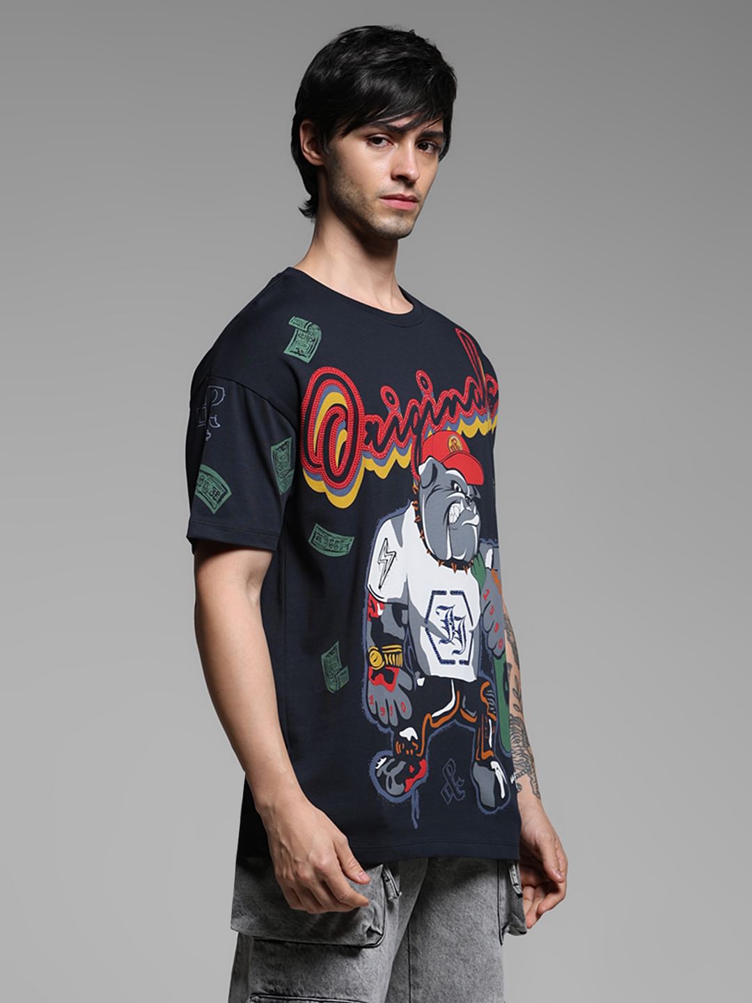 Blue Graphic Print Oversized T-shirt
