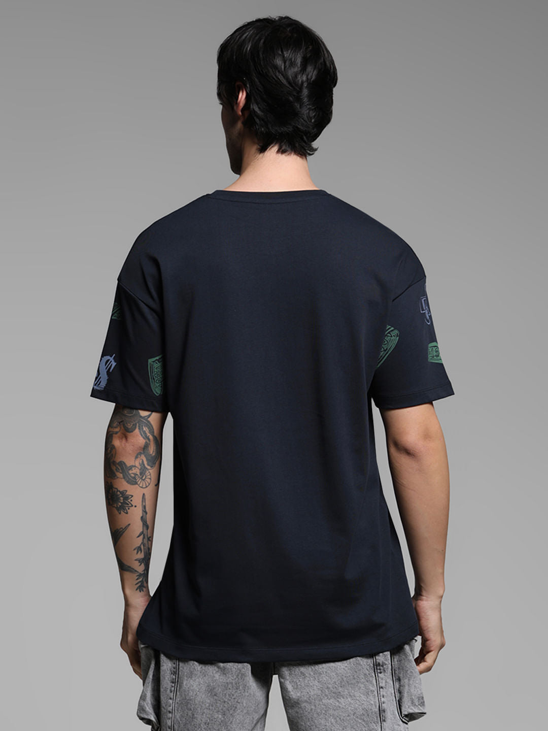 Blue Graphic Print Oversized T-shirt
