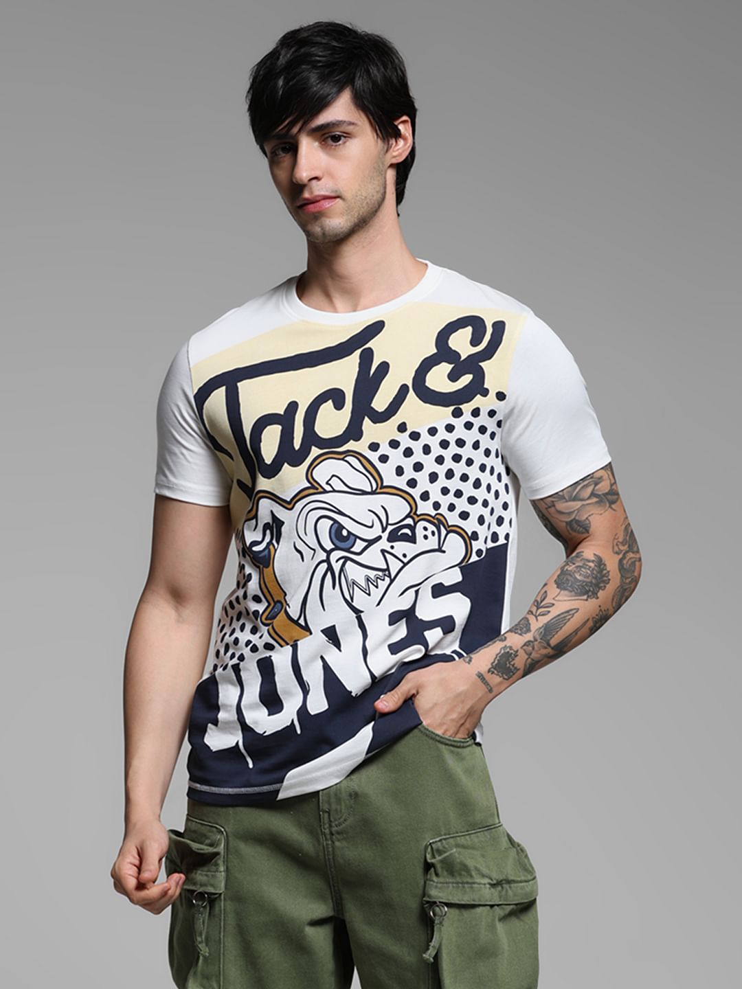 White Bulldog Print T-Shirt