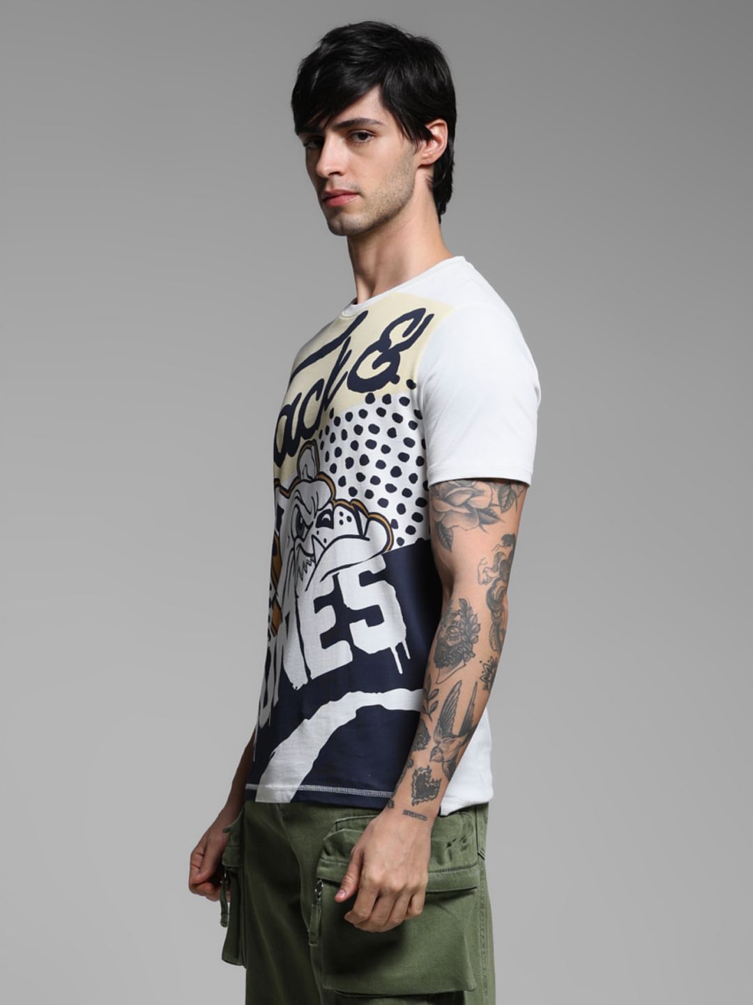 White Bulldog Print T-Shirt