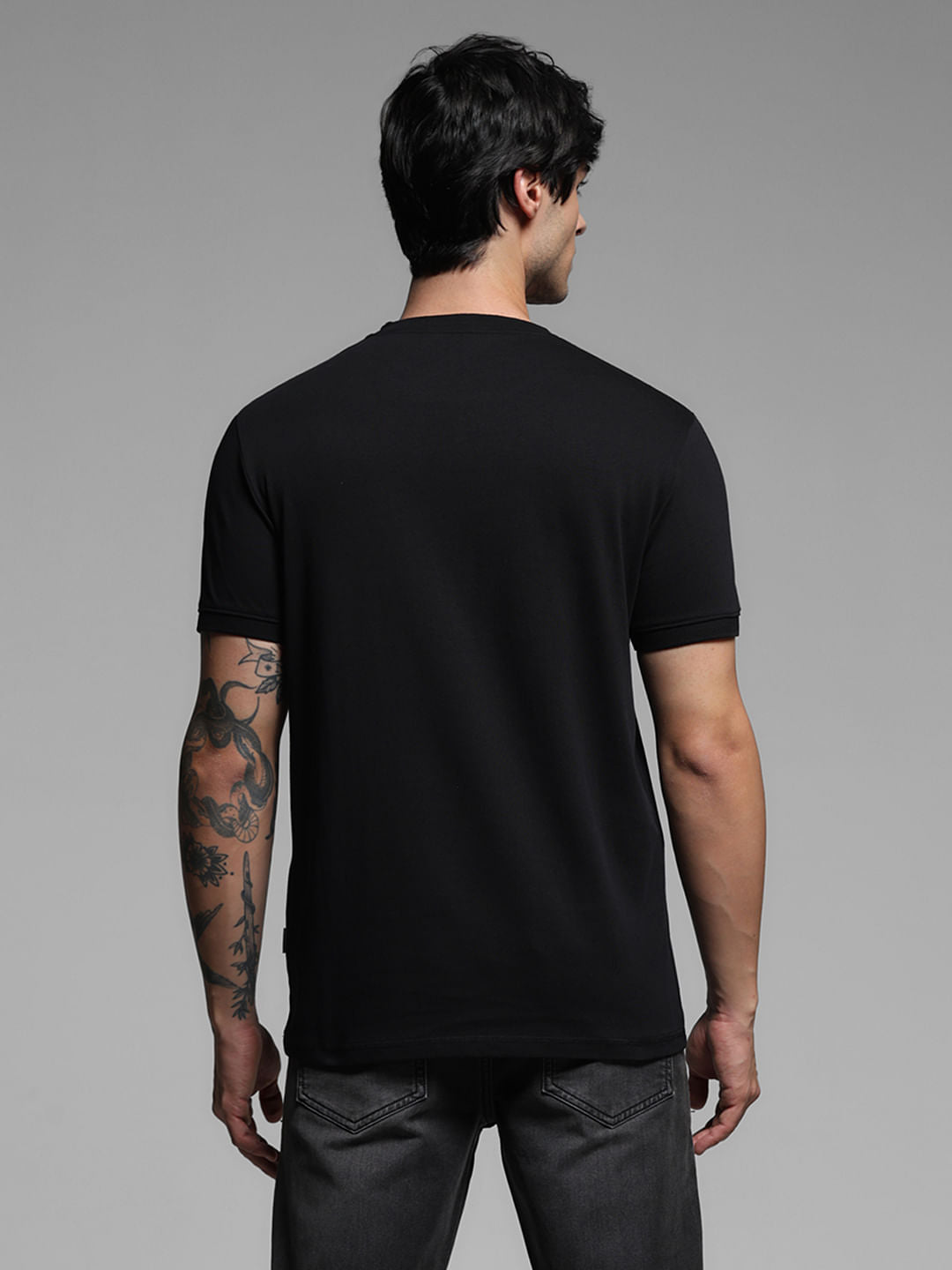 Black Logo Text Crew Neck T-shirt