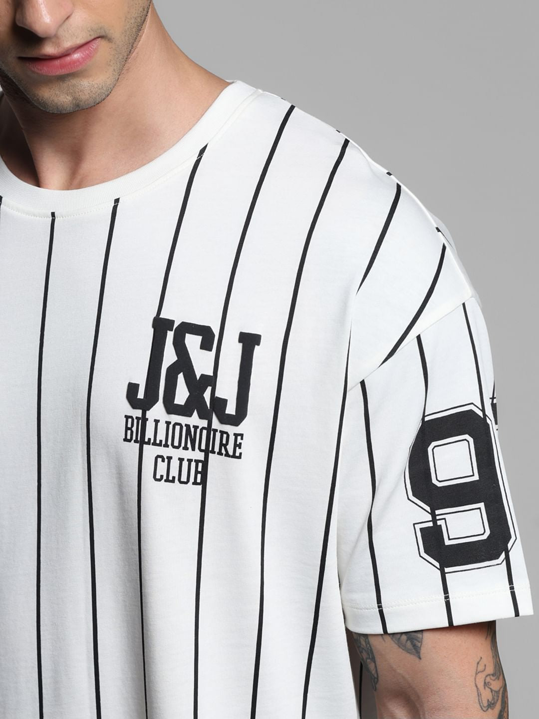 White Striped Drop Shoulder Baseball T-shirt