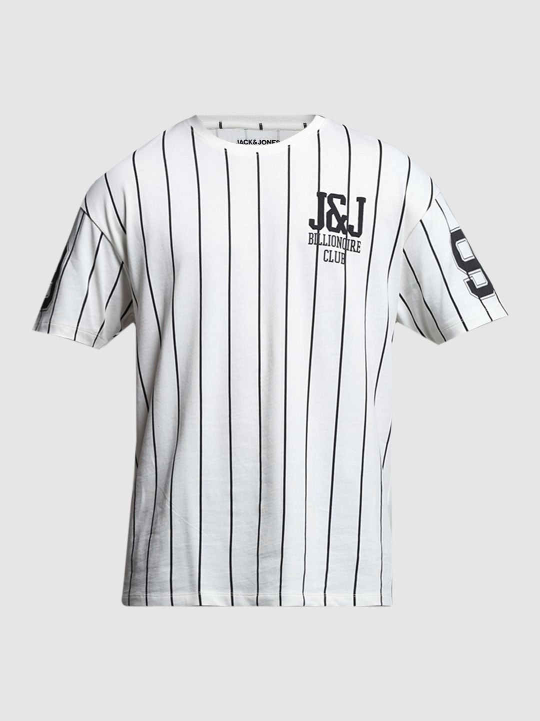 White Striped Drop Shoulder Baseball T-shirt