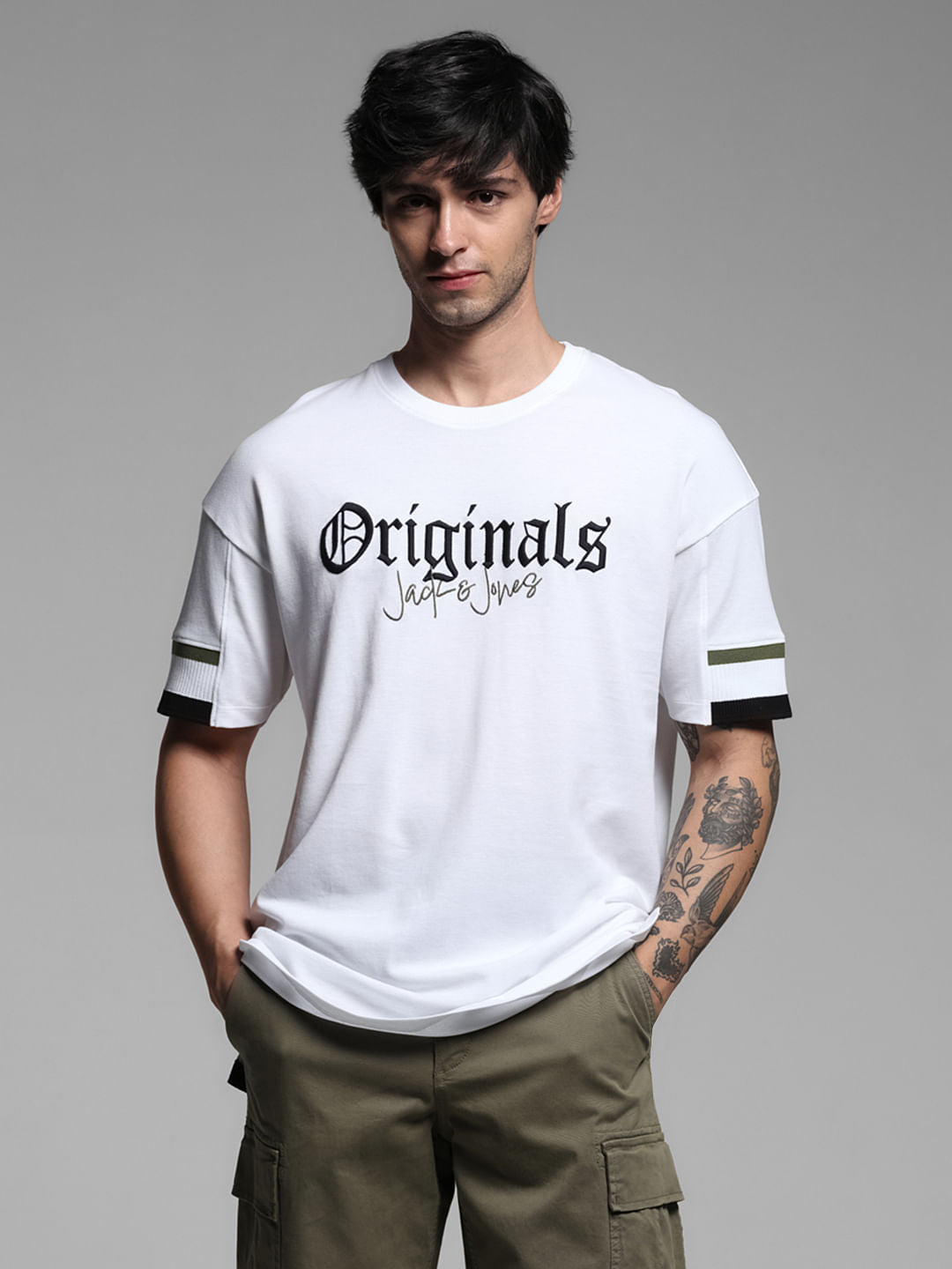 White Printed Drop Shoulder T-shirt