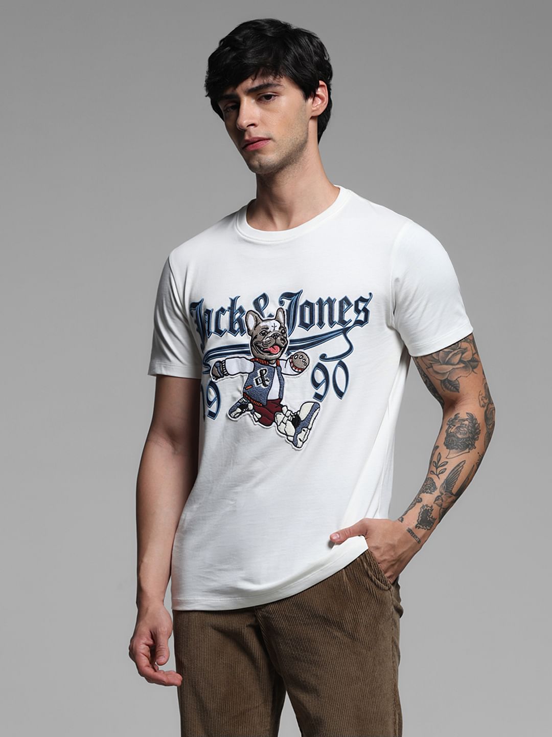 White Printed Cotton T-shirt