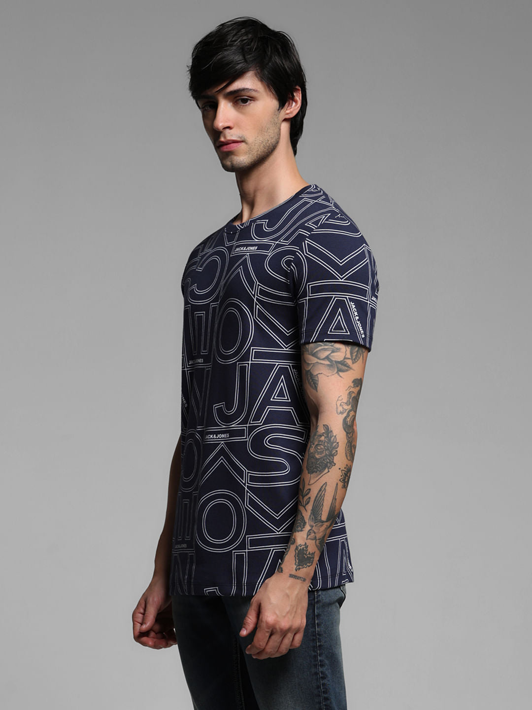 Navy Typographic Print Crew Neck T-shirt