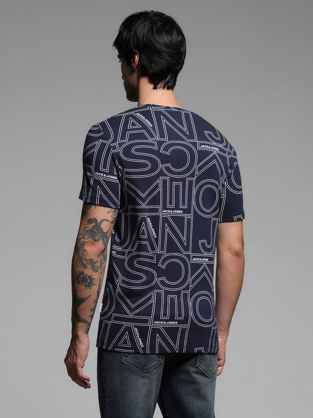 Navy Typographic Print Crew Neck T-shirt