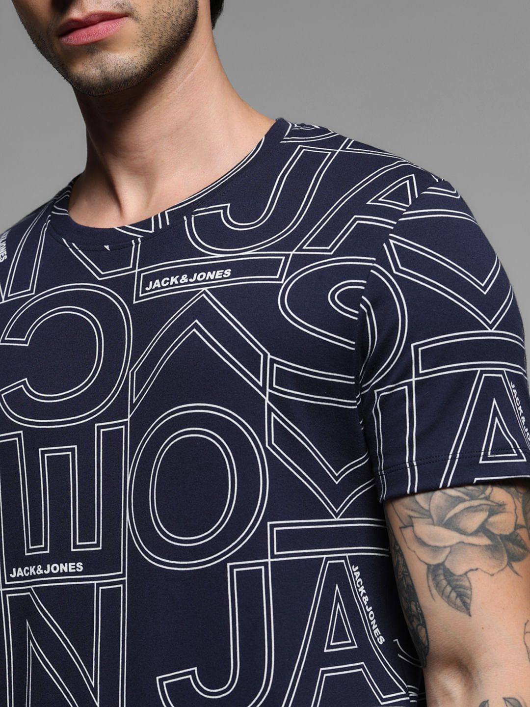 Navy Typographic Print Crew Neck T-shirt