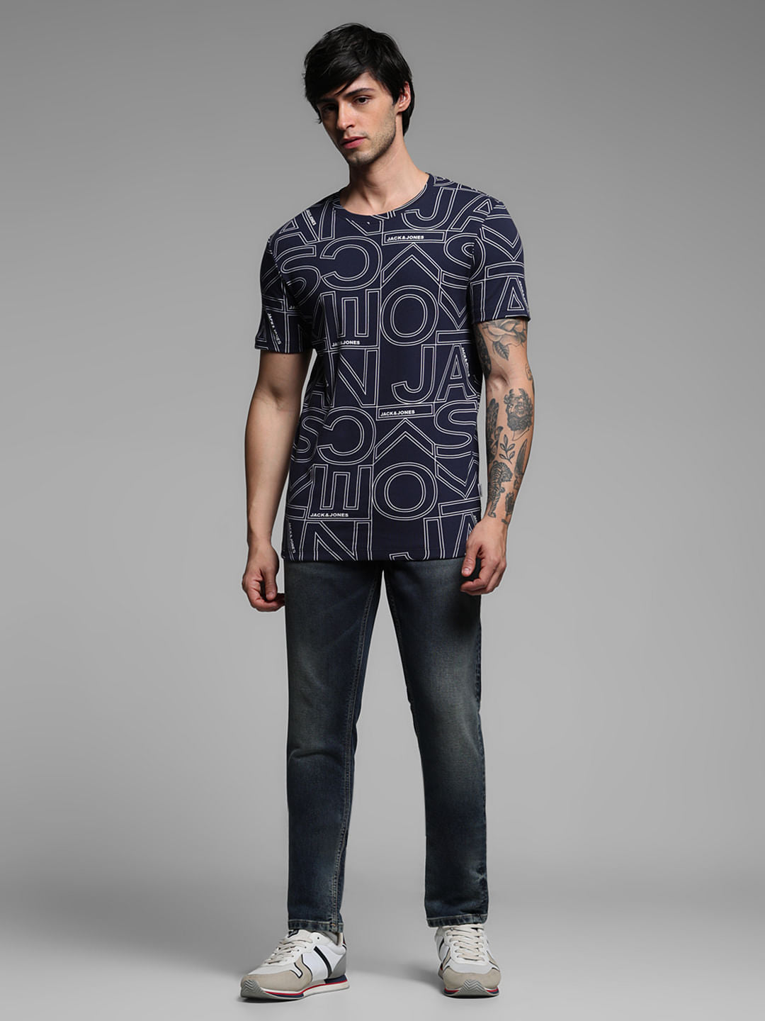 Navy Typographic Print Crew Neck T-shirt