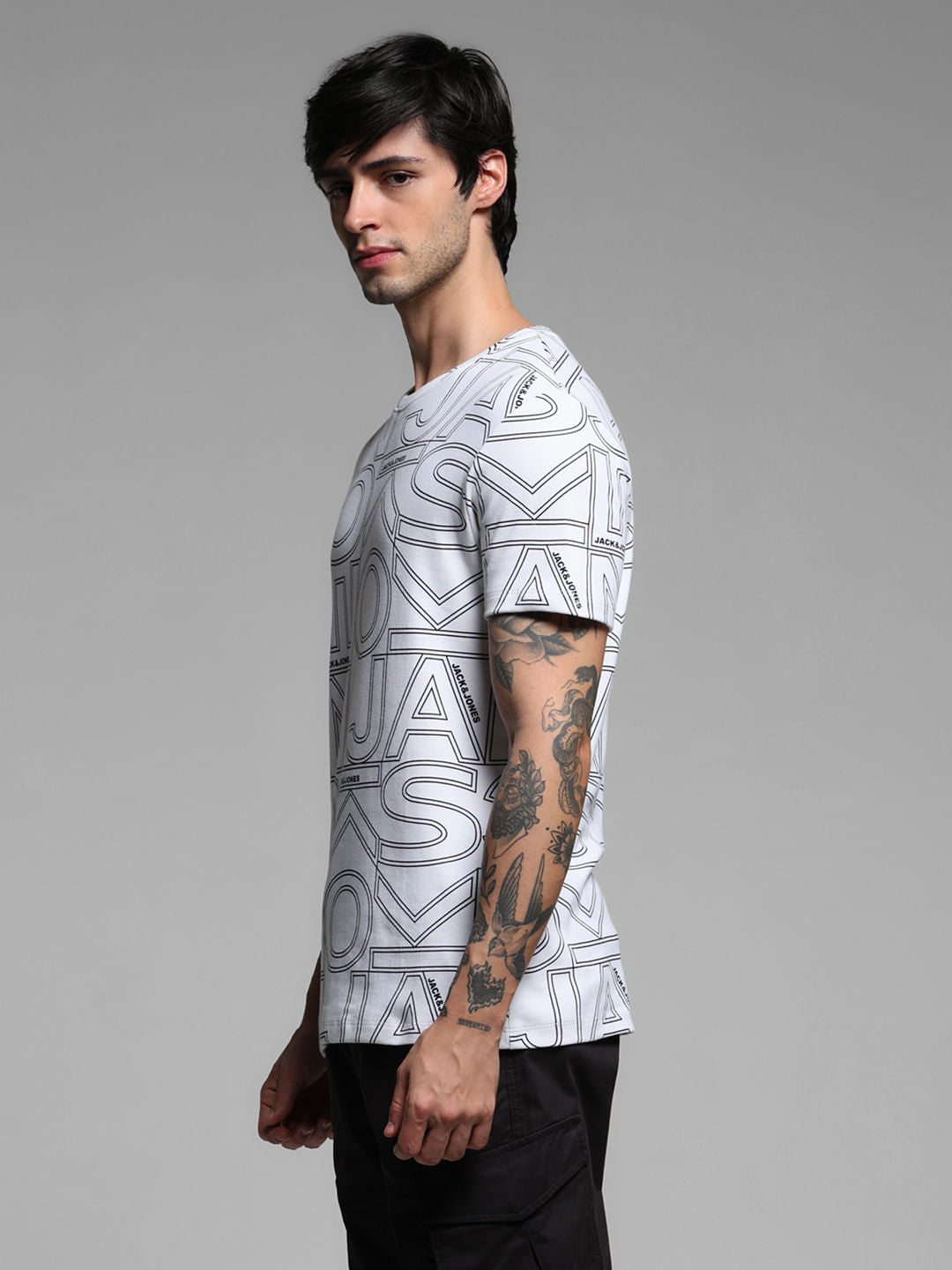 White Typographic Print Crew Neck T-shirt