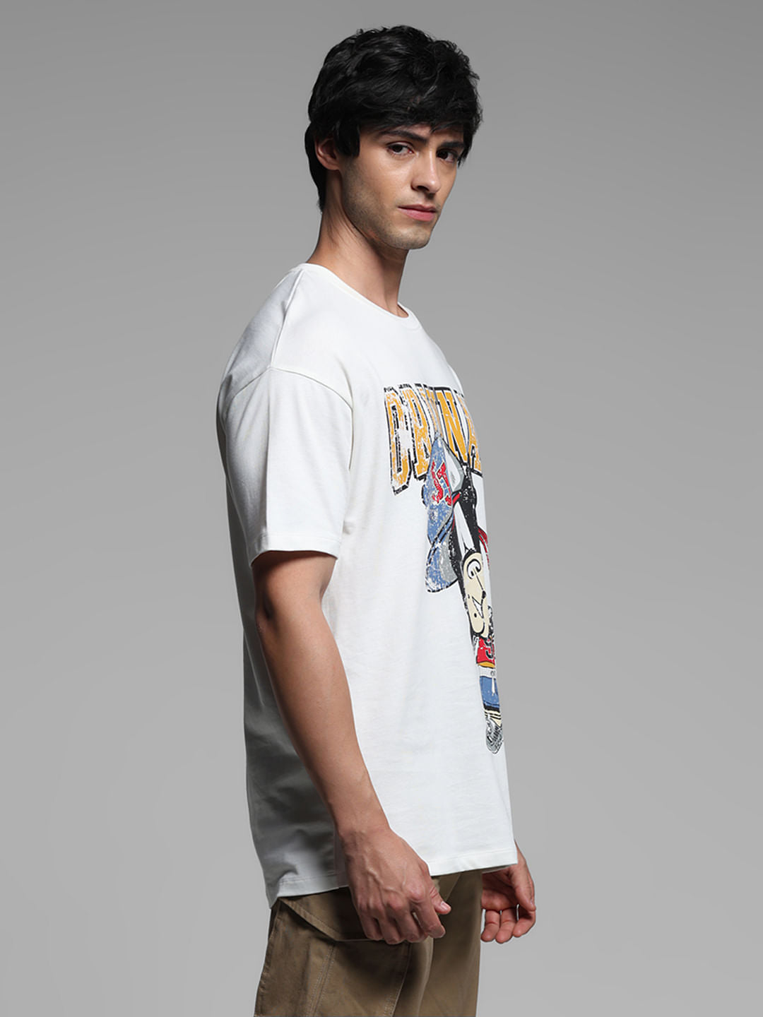 White Printed Drop Shoulder T-shirt