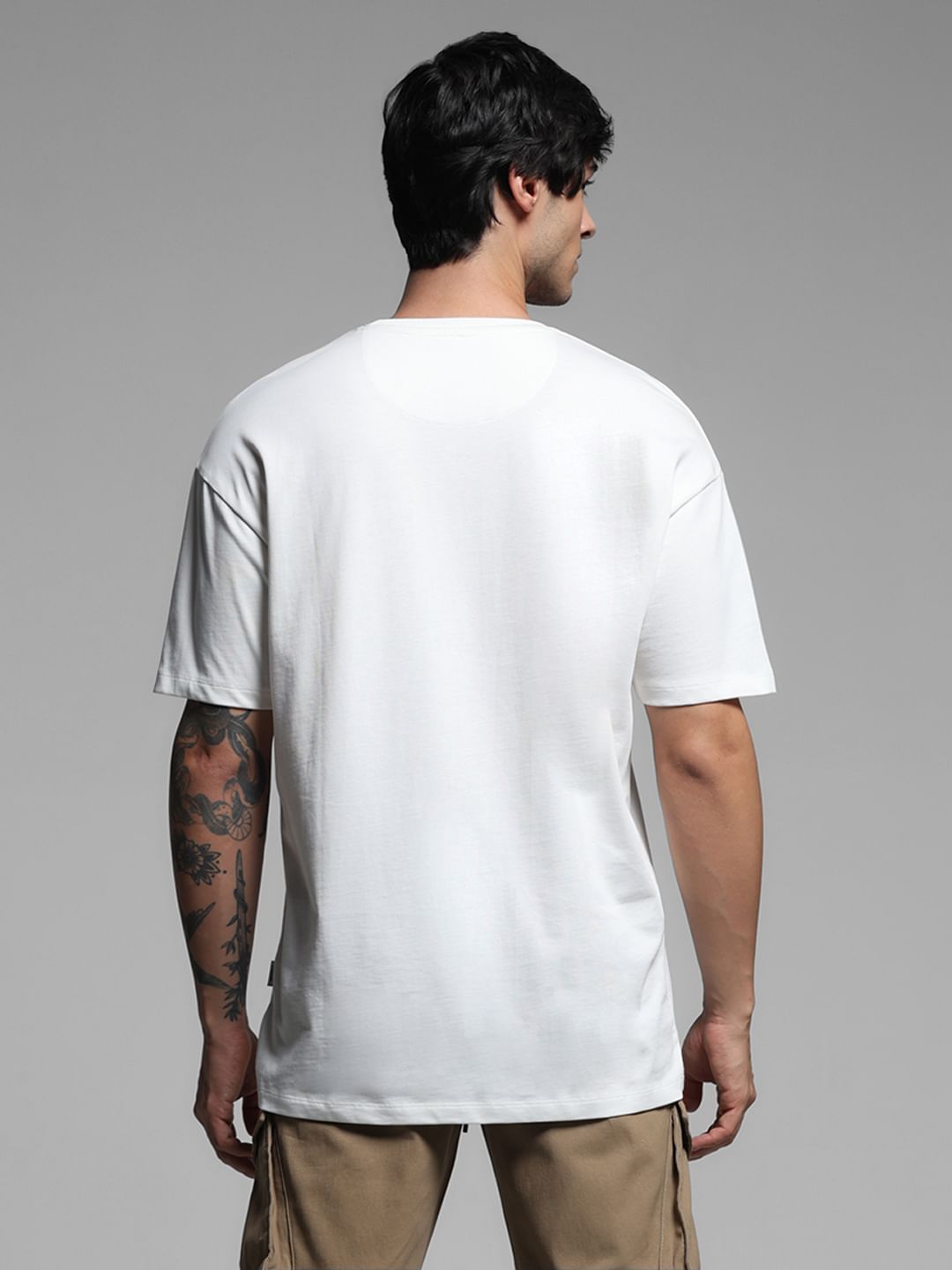 White Printed Drop Shoulder T-shirt