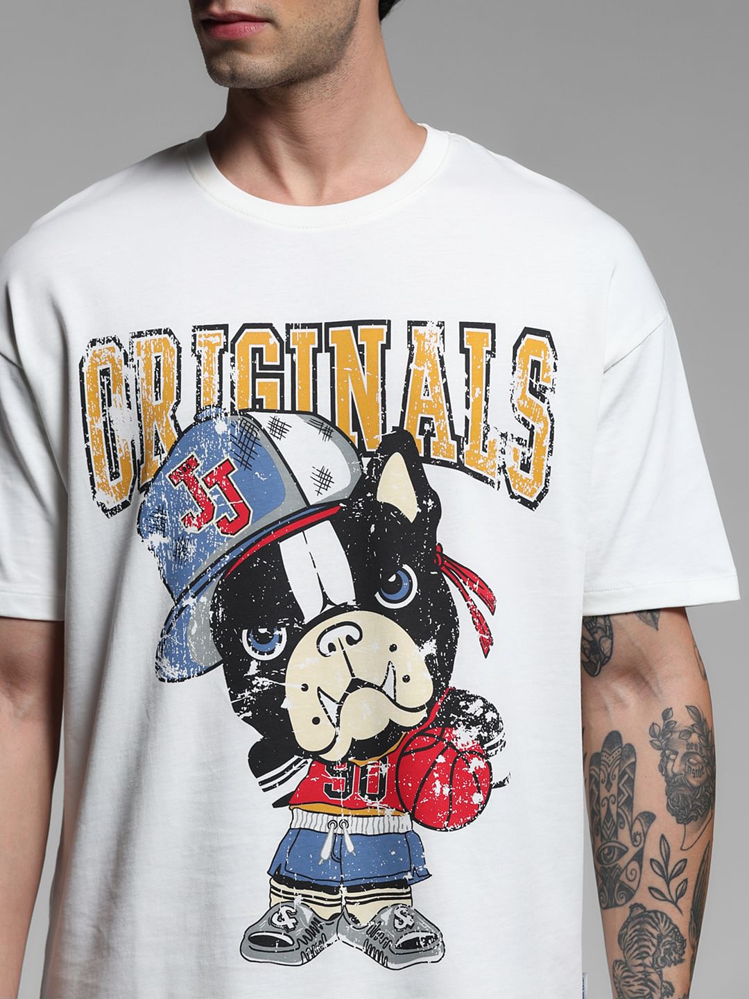 White Printed Drop Shoulder T-shirt