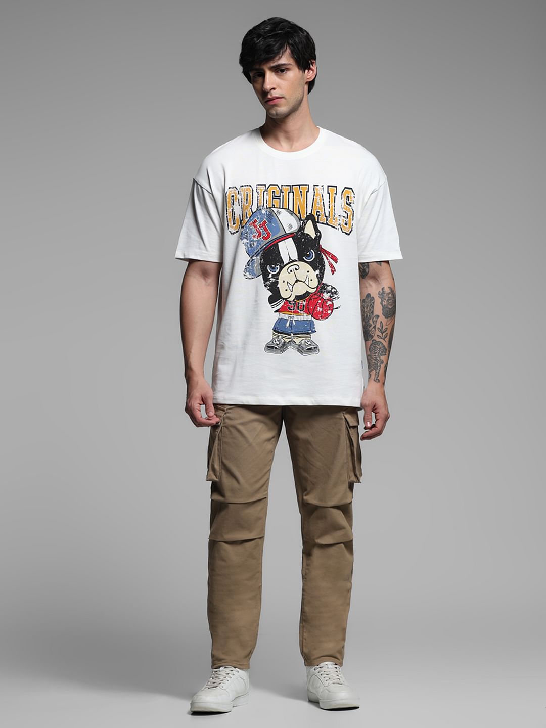 White Printed Drop Shoulder T-shirt