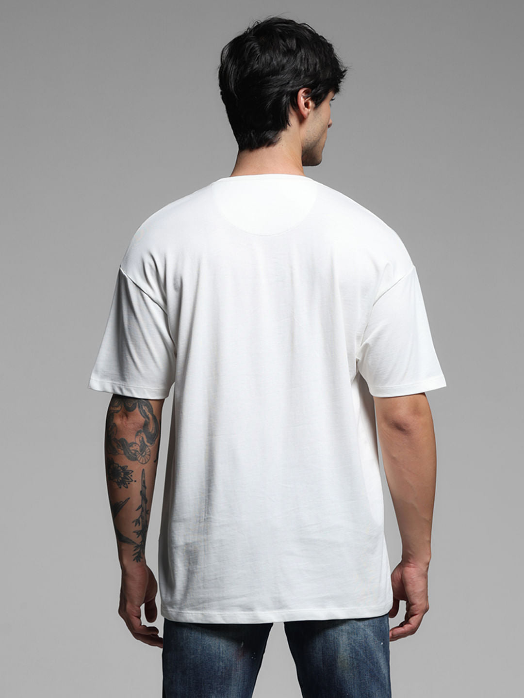 White Printed Drop Shoulder T-shirt