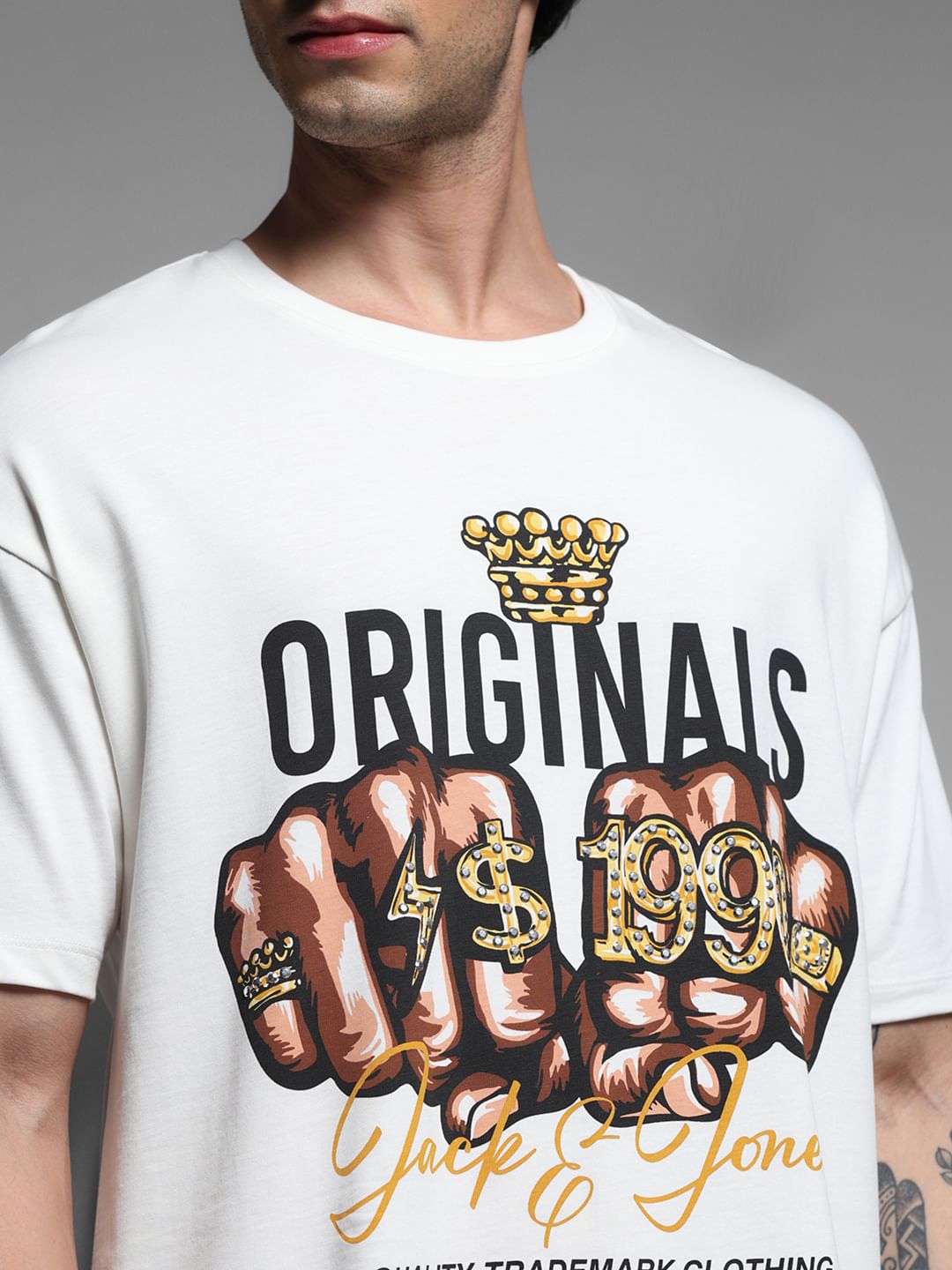 White Printed Drop Shoulder T-shirt