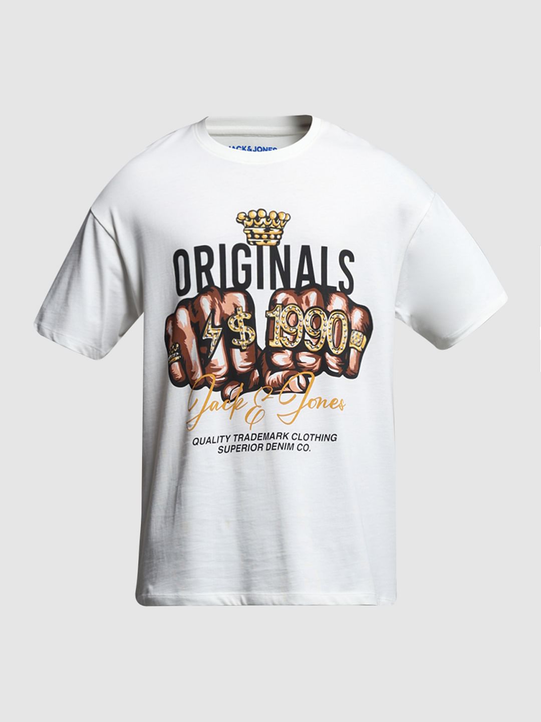 White Printed Drop Shoulder T-shirt