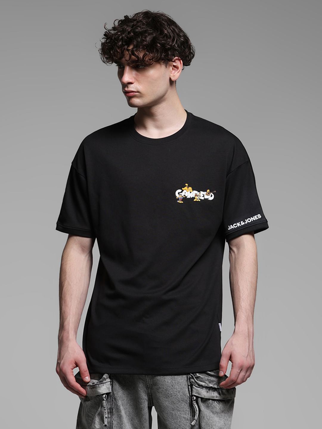 JACK&JONES X GARFIELD Black Text Print Boxy Fit T-Shirt