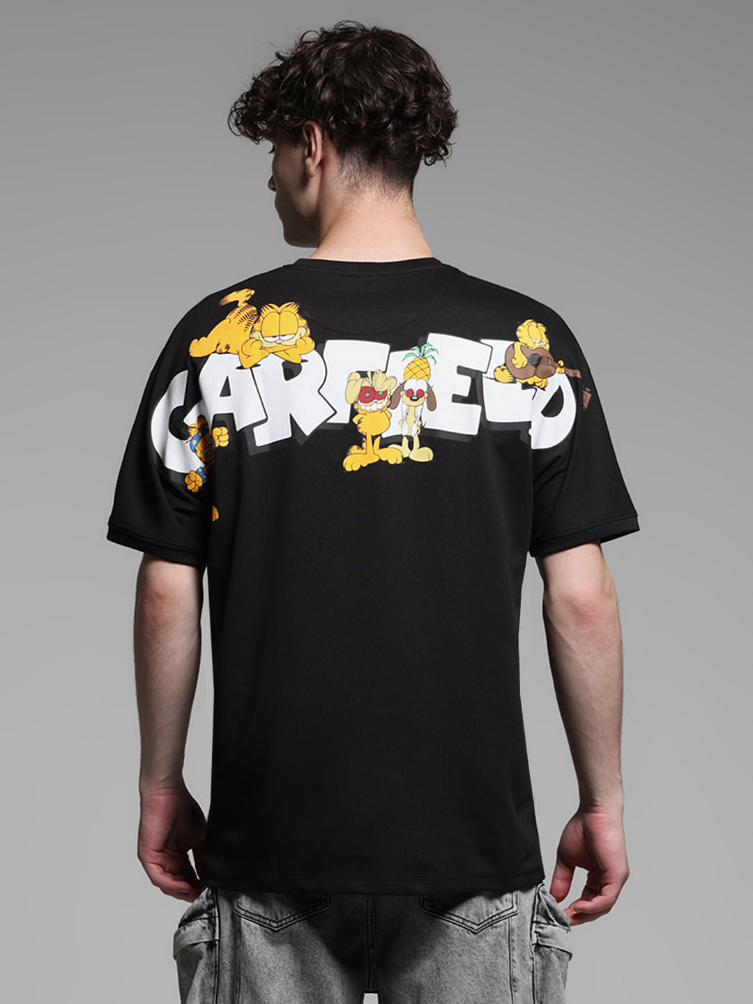 JACK&JONES X GARFIELD Black Text Print Boxy Fit T-Shirt