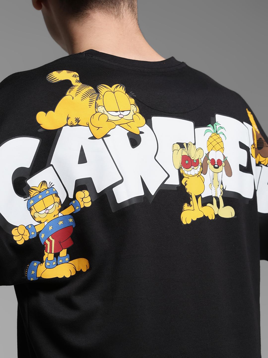 JACK&JONES X GARFIELD Black Text Print Boxy Fit T-Shirt