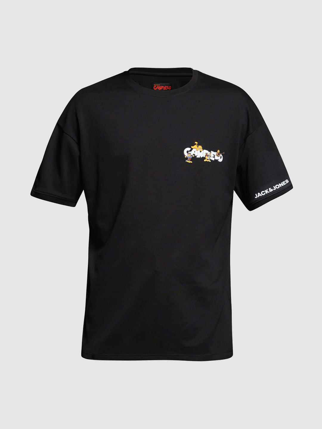 JACK&JONES X GARFIELD Black Text Print Boxy Fit T-Shirt