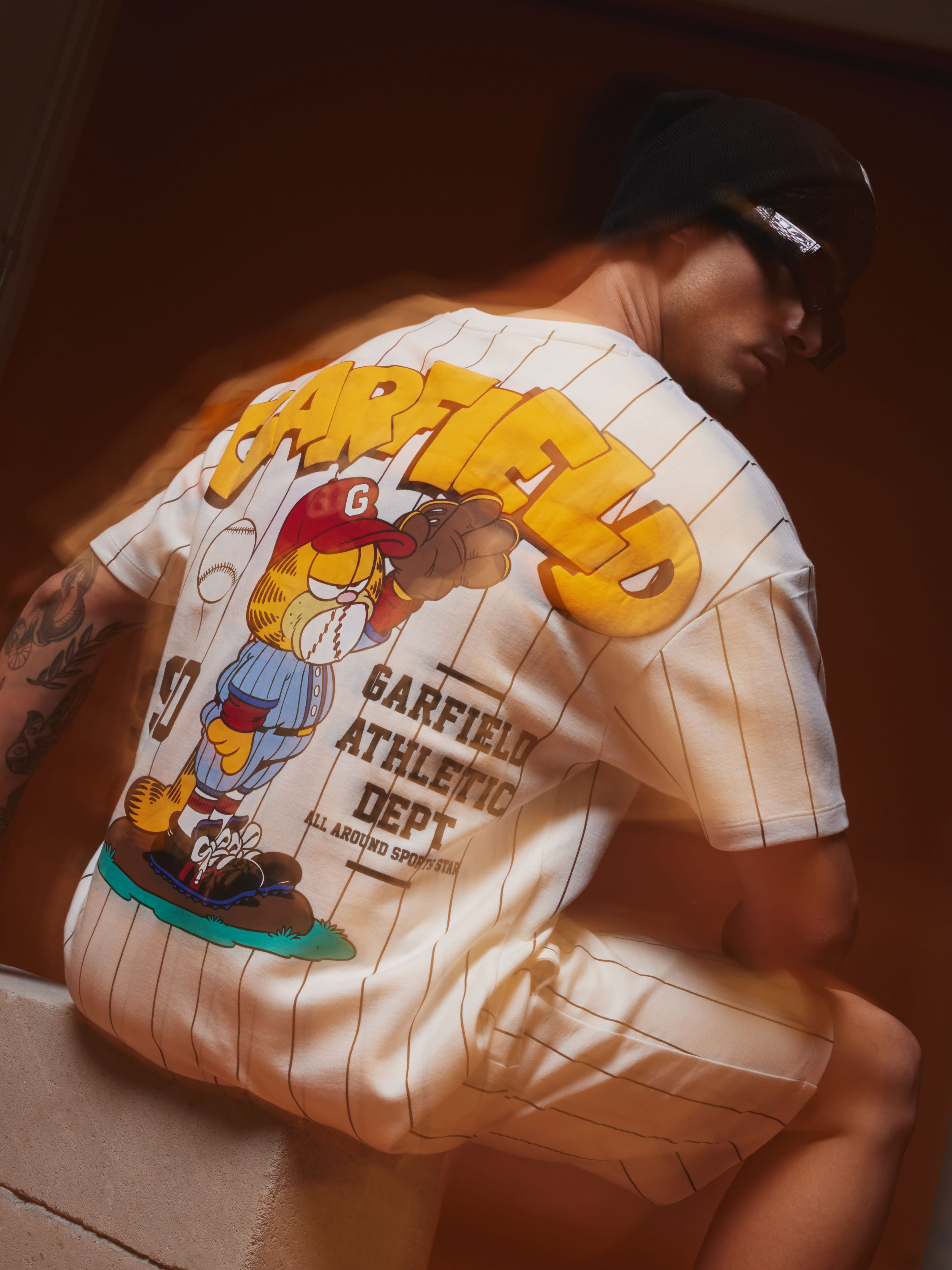 JACK&JONES X GARFIELD White Striped Co-ord Set T-Shirt