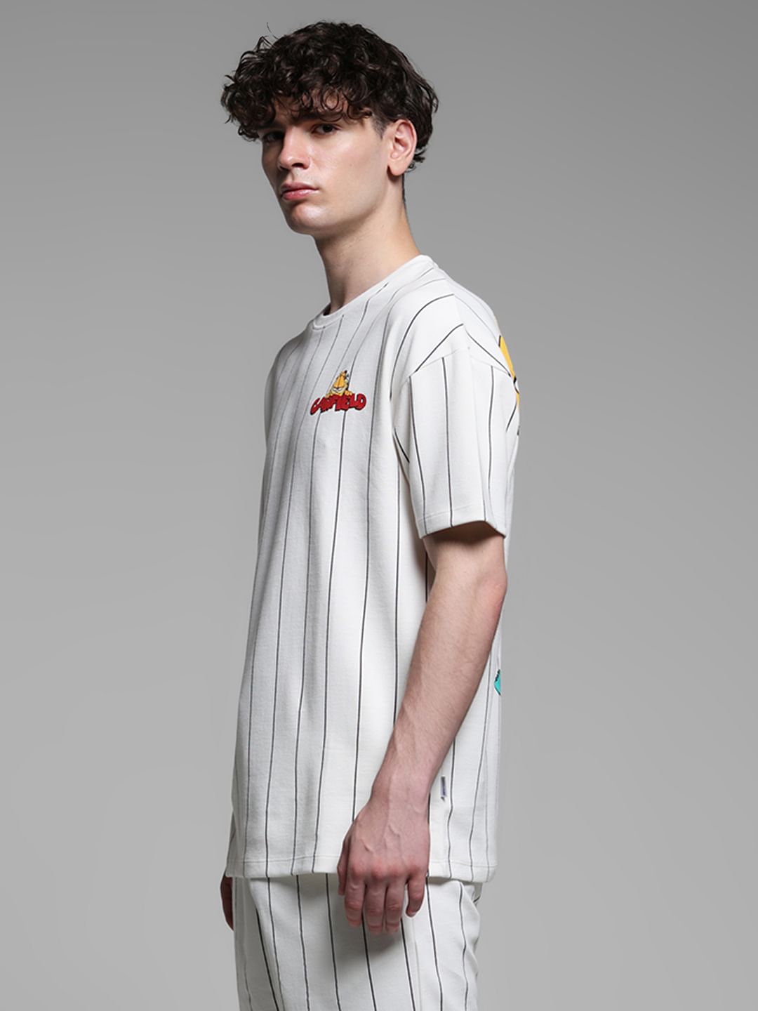 JACK&JONES X GARFIELD White Striped Co-ord Set T-Shirt