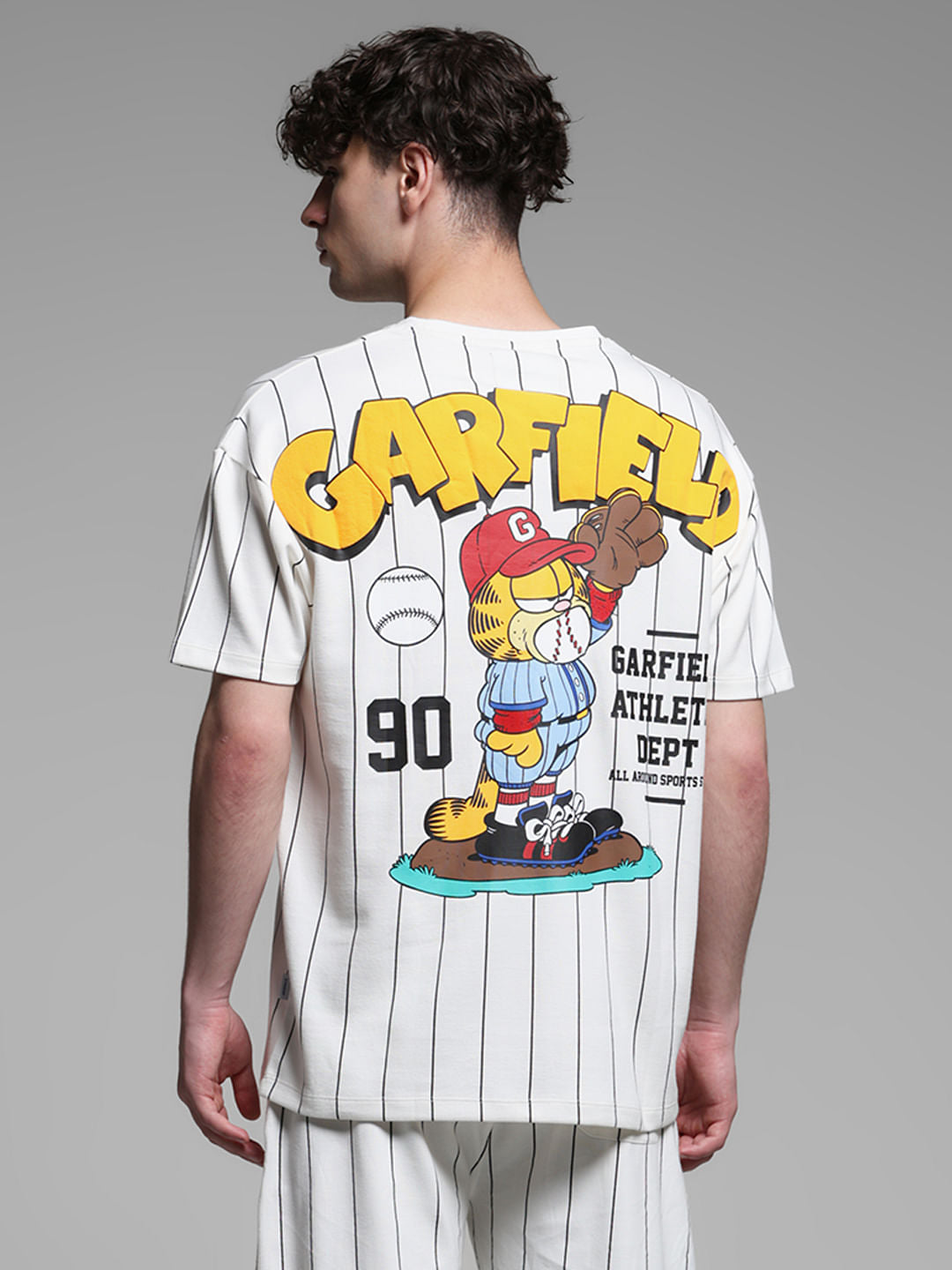 JACK&JONES X GARFIELD White Striped Co-ord Set T-Shirt