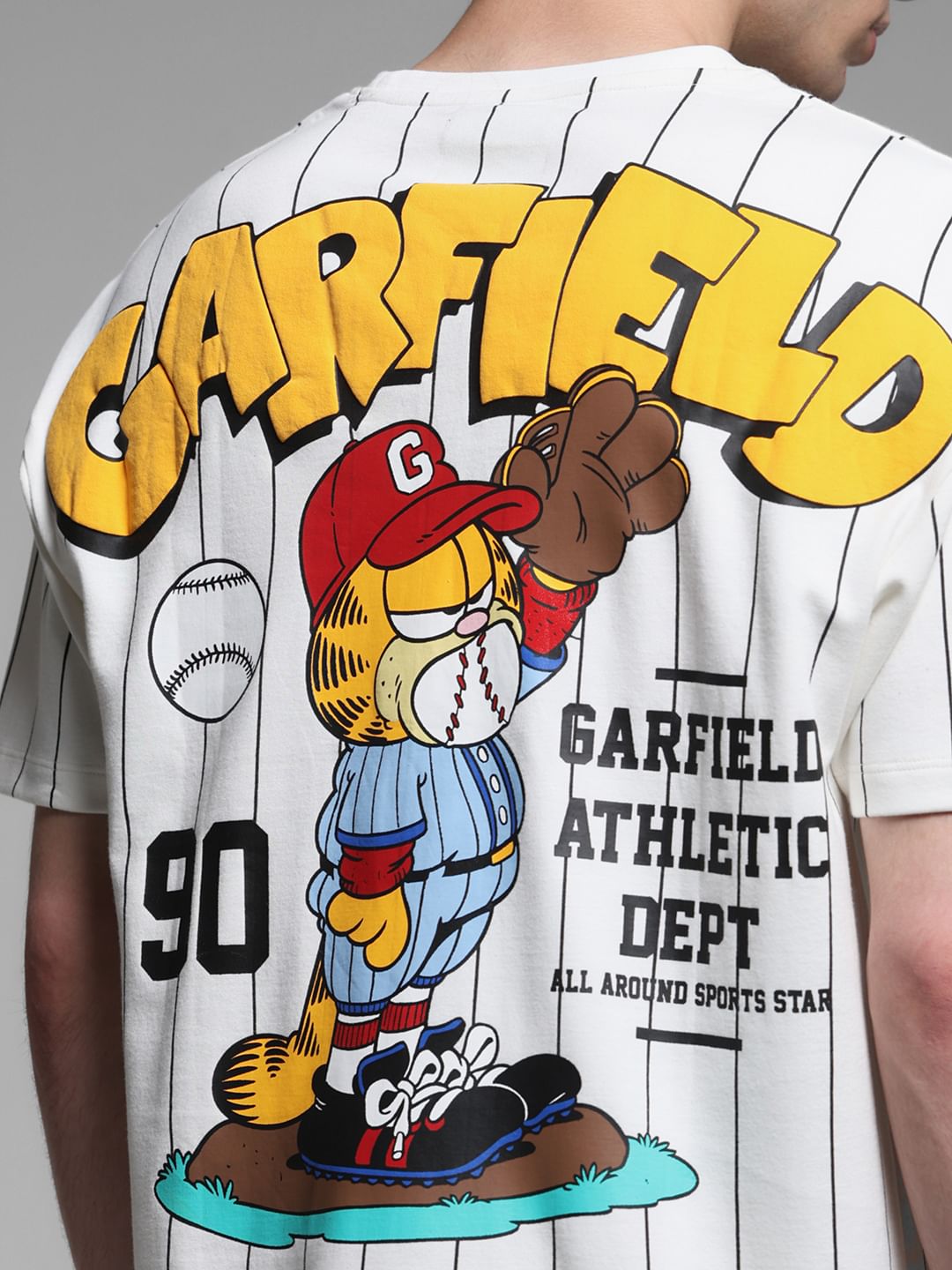 JACK&JONES X GARFIELD White Striped Co-ord Set T-Shirt