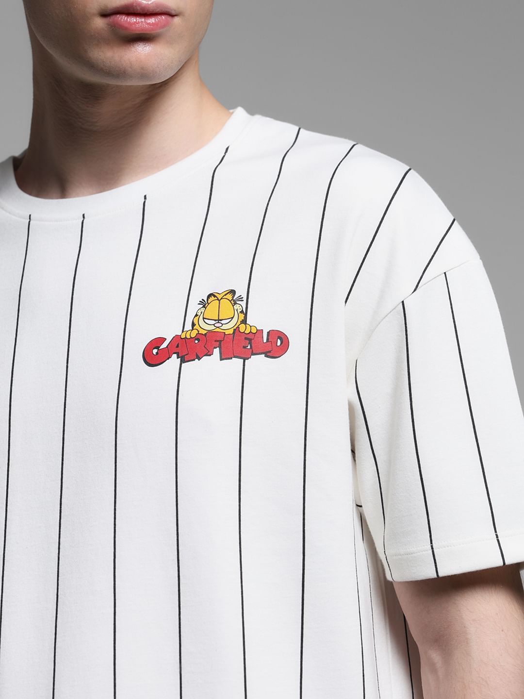 JACK&JONES X GARFIELD White Striped Co-ord Set T-Shirt