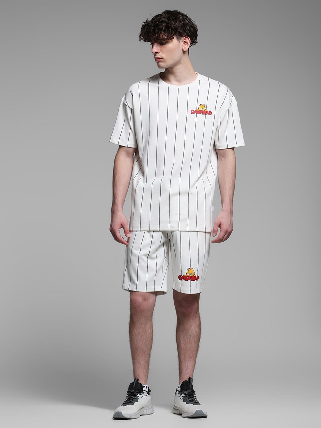JACK&JONES X GARFIELD White Striped Co-ord Set T-Shirt