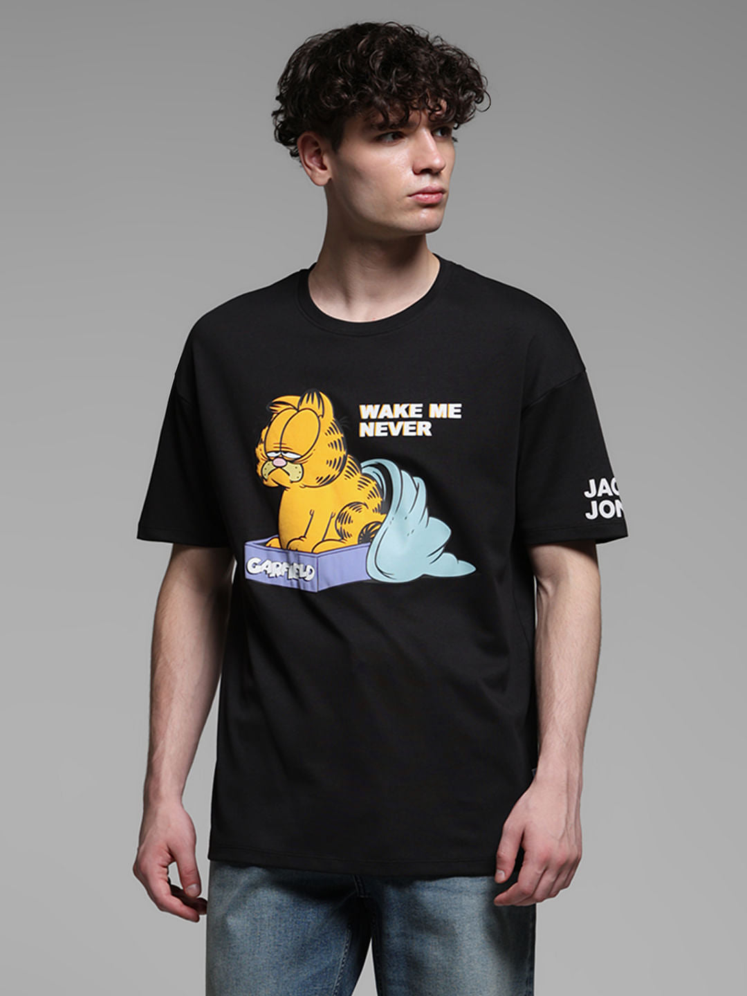 JACK&JONES X GARFIELD Black Graphic Print Boxy Fit T-Shirt