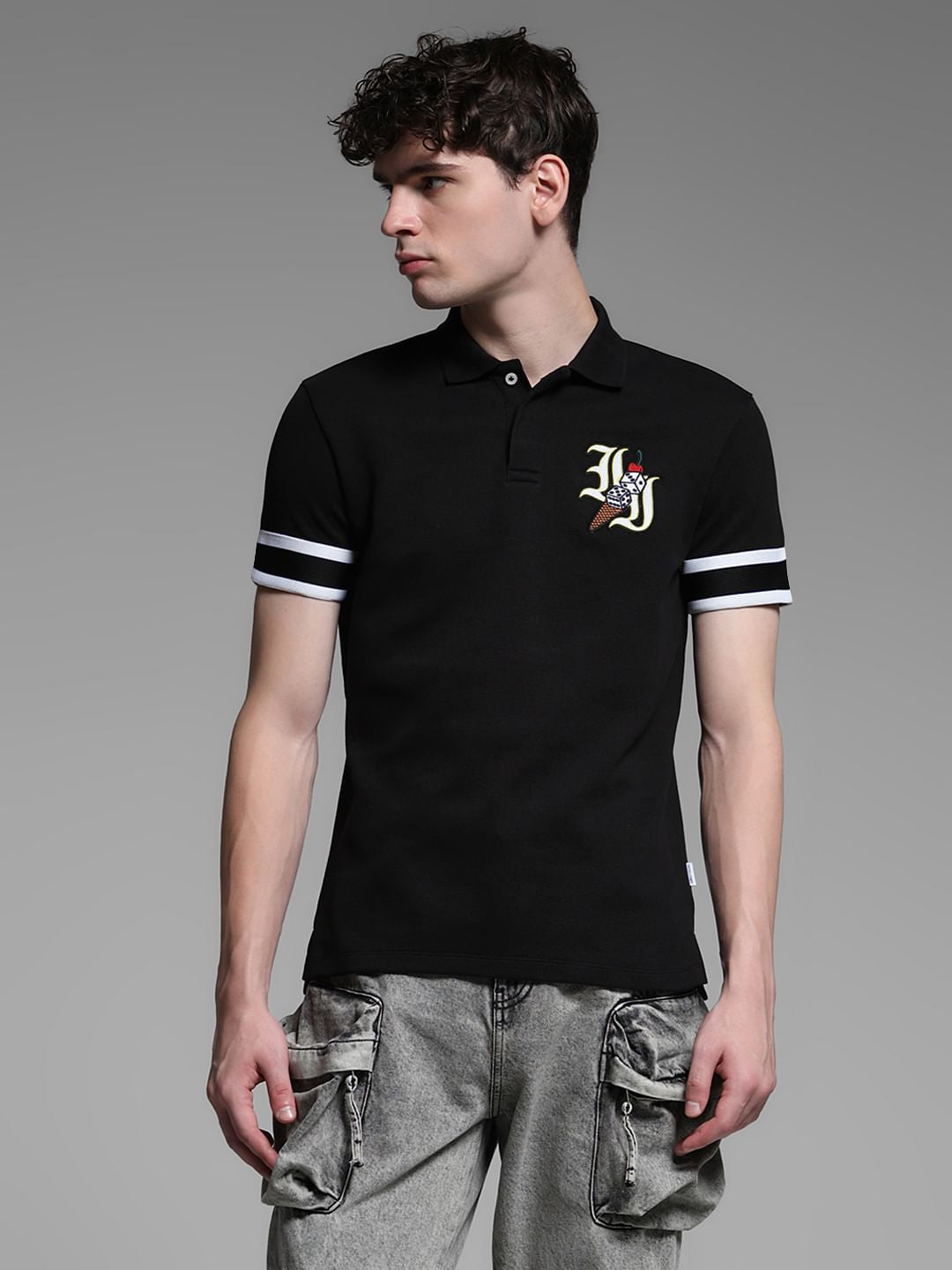 Black Dice Print Polo