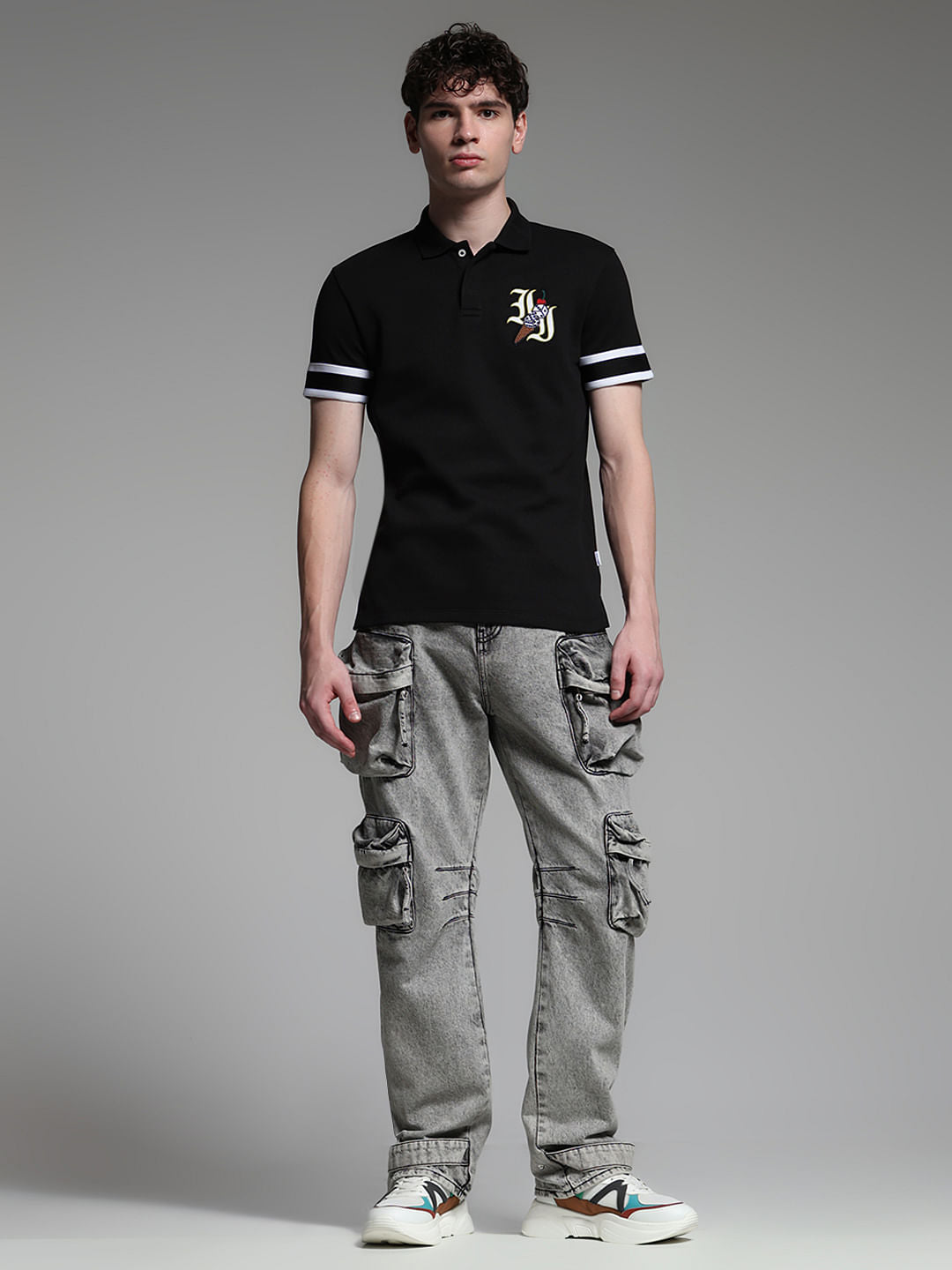 Black Dice Print Polo