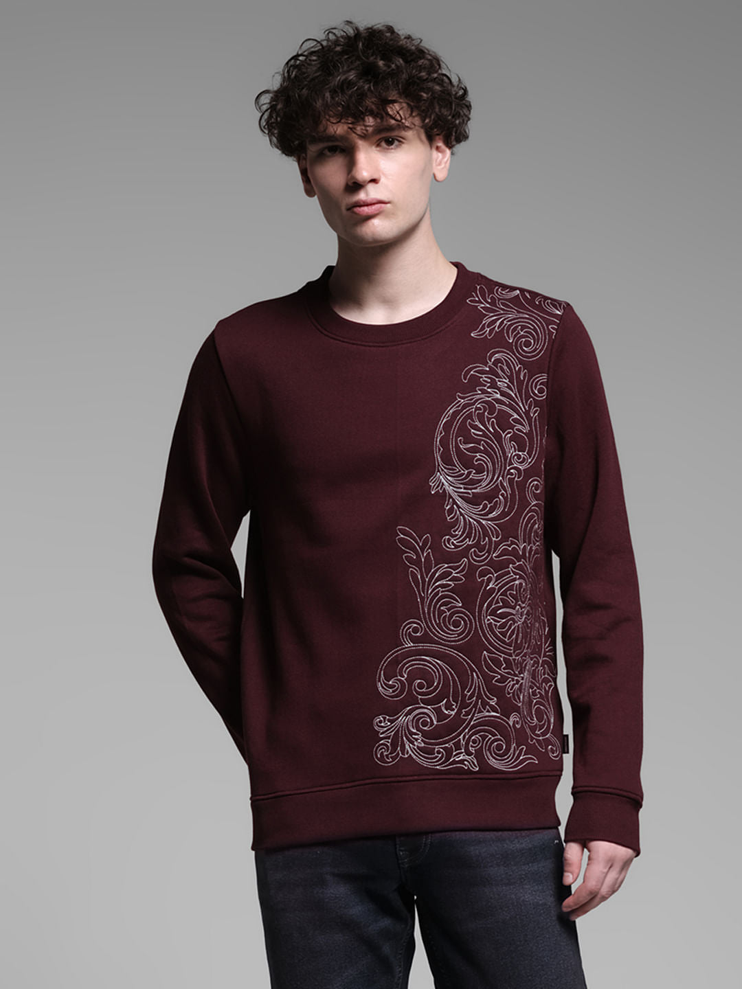 Maroon Embroidered Sweatshirt