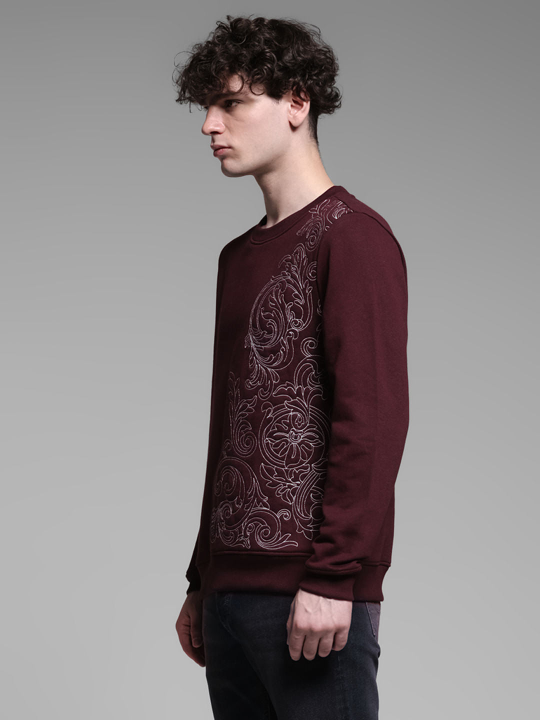 Maroon Embroidered Sweatshirt