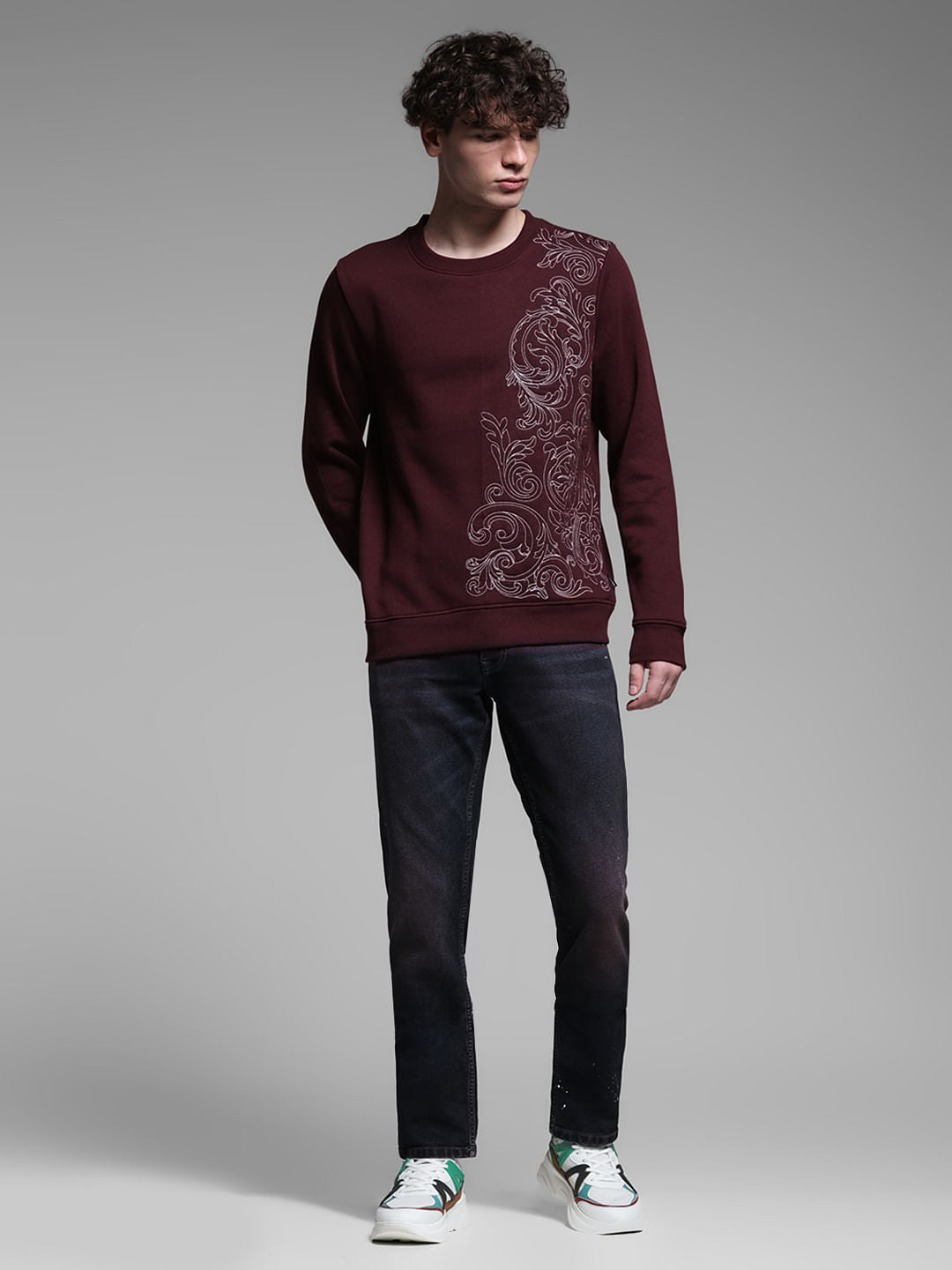 Maroon Embroidered Sweatshirt
