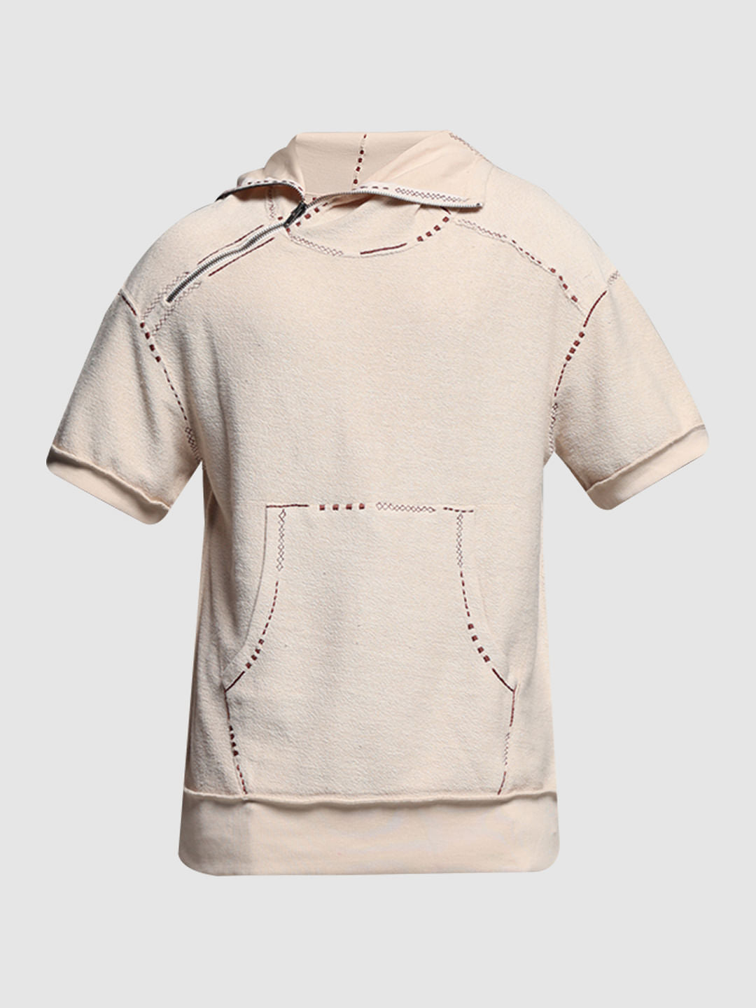 Beige Embroidered Hooded Sweatshirt