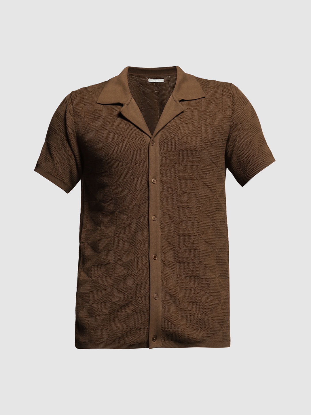 Brown Textured Knitted Polo